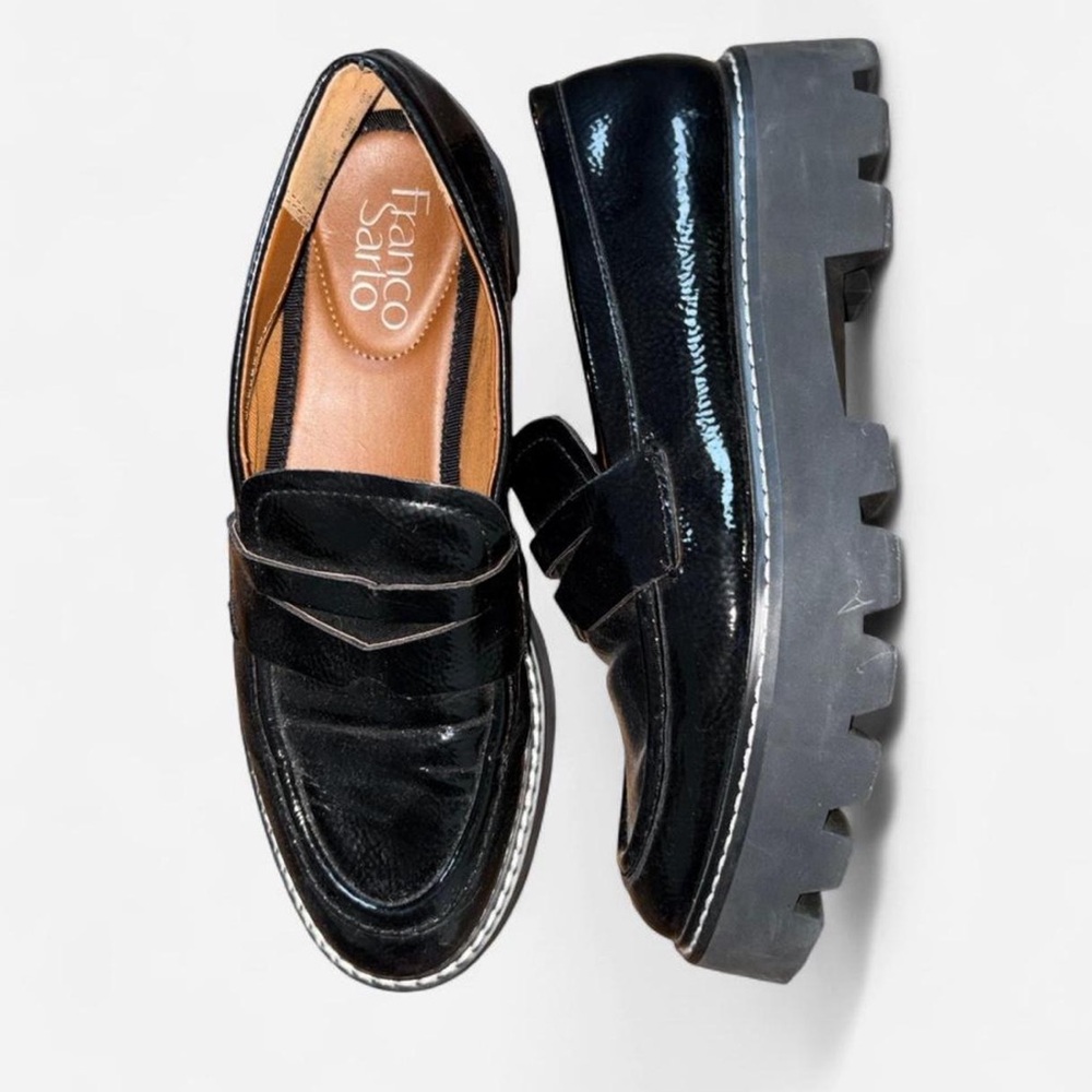 Franco Sarto Black Patent Lug Sole Loafers
